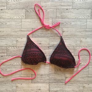 Neon Pink/Black Bikini Top with Cut out detailing